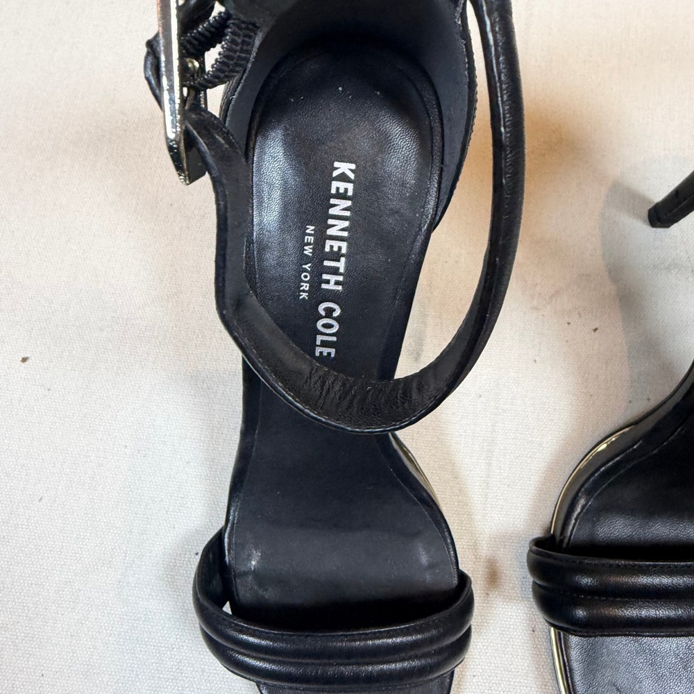 Kenneth Cole Women's New York Black Leather Ankle Strap Stiletto Heels - Size 7M - Picture 3 of 9